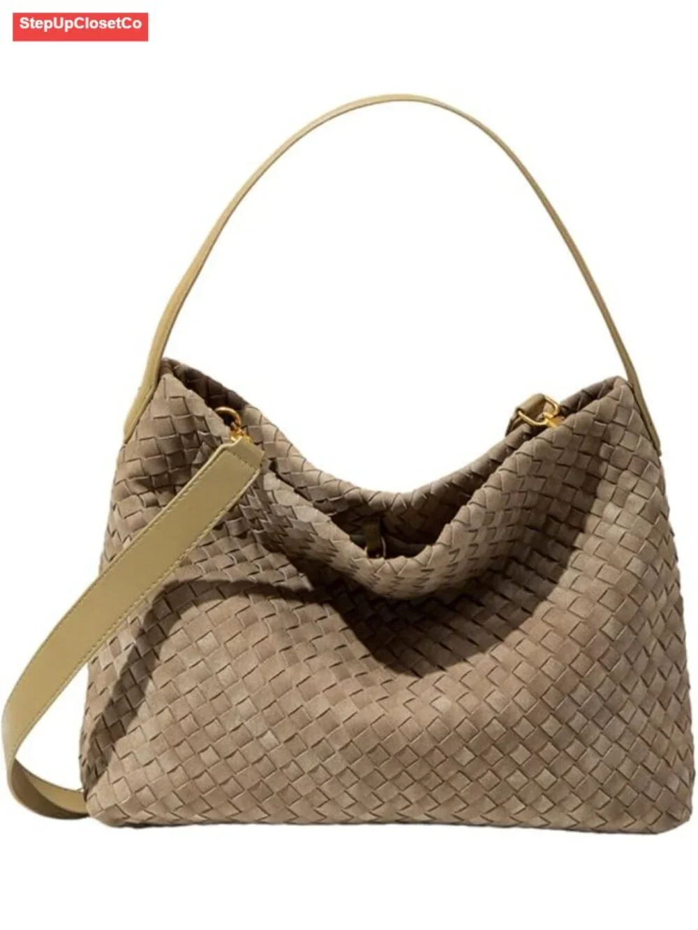 Woven Faux Leather Hobo Shoulder Bag Adjustable Crossbody Satchel Handbag